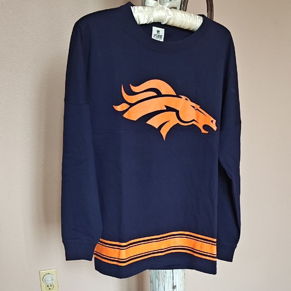 PINK Victoria's Secret Navy and Orange Long Sleeve Tee